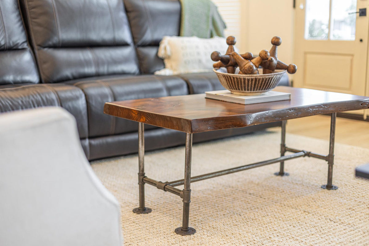 4-Piece Live Edge Wood Furniture Set, Industrial Pipe Legs image 10
