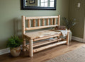 Rustic Log Spindle Back Bench: Live Edge White Pine Seat, Porch or Entryway Natural Clear