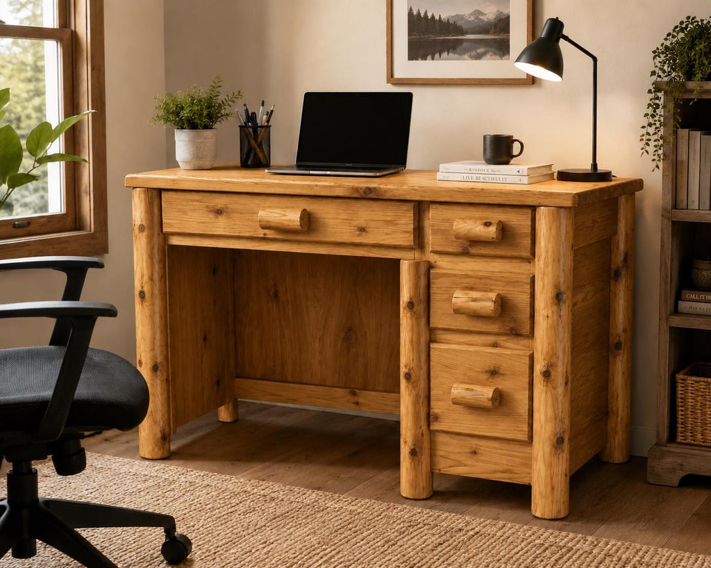 Rustic Pine Desk with Four Drawers