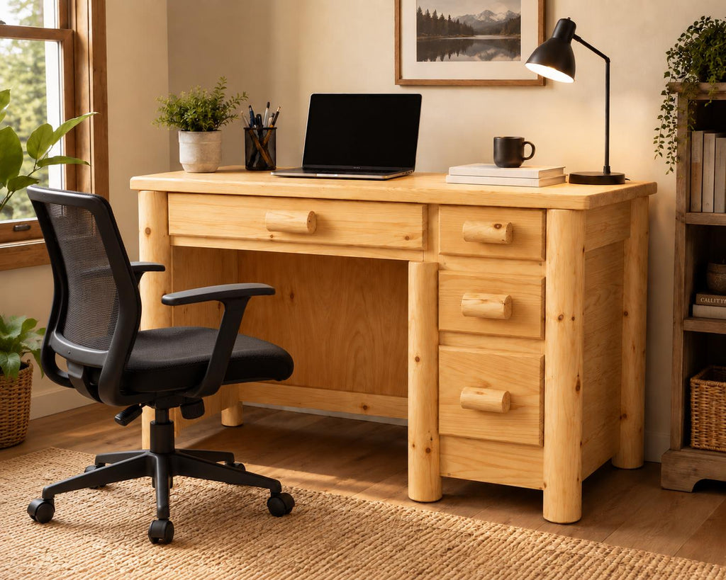 Rustic Pine Desk with Four Drawers