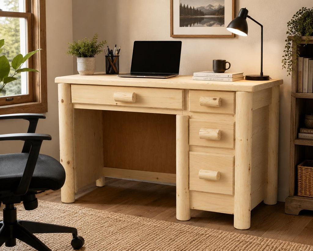 Rustic Pine Desk with Four Drawers