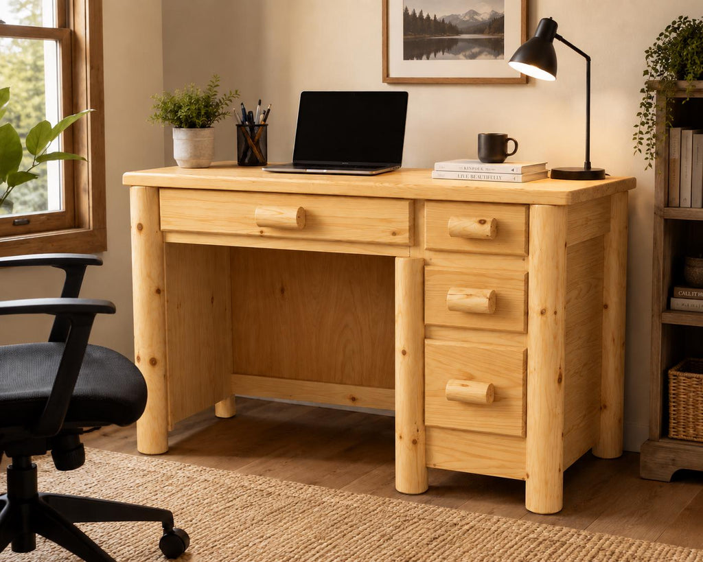 Rustic Pine Desk with Four Drawers