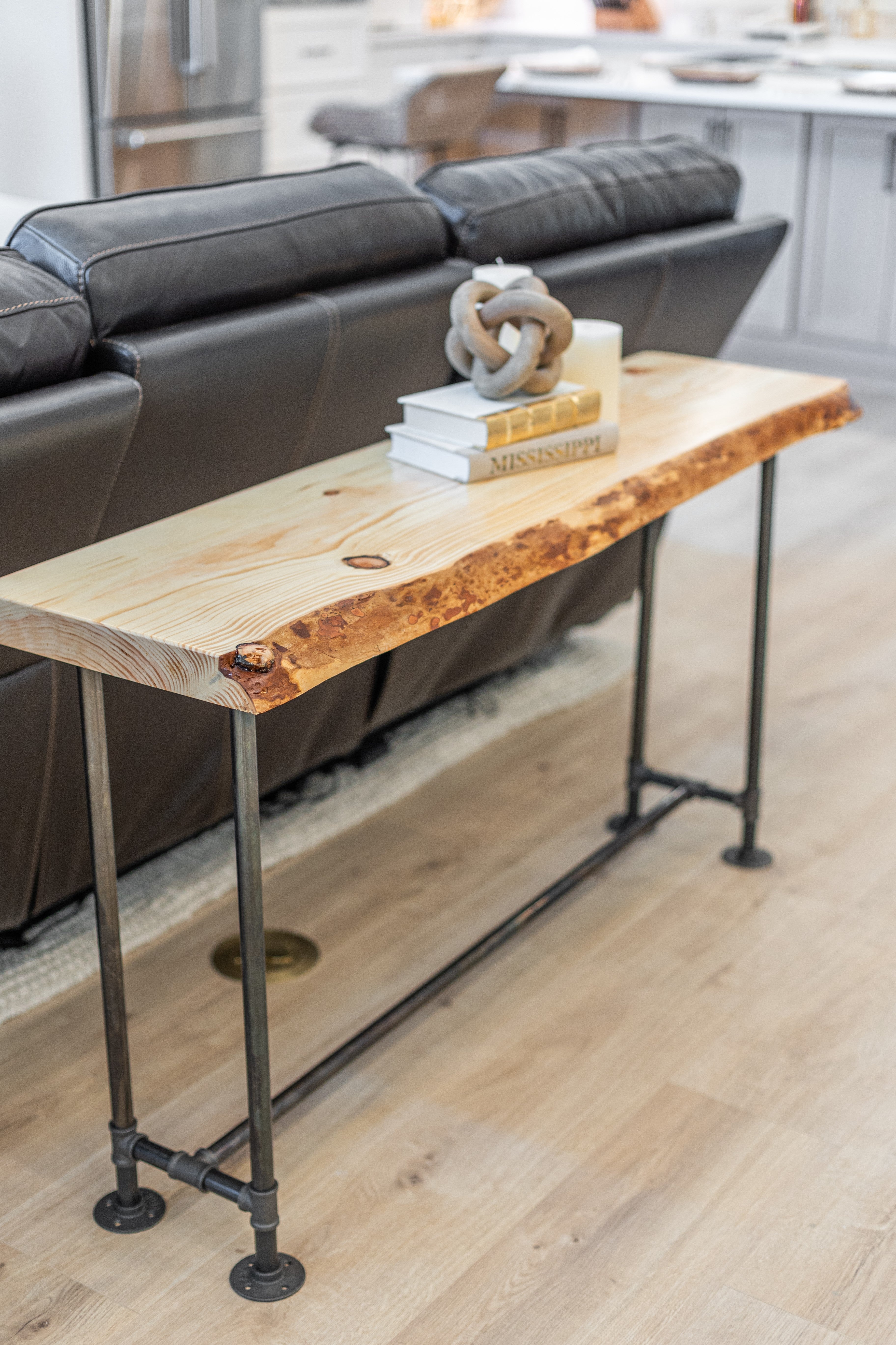 Industrial Pipe Pine Live Edge Wood Sofa Table