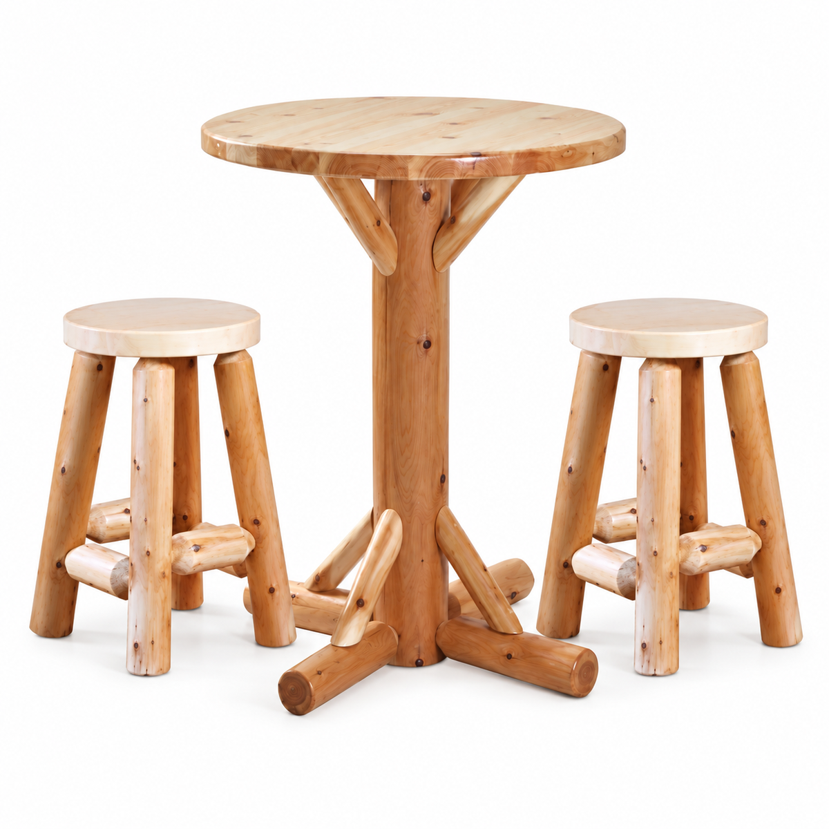 Round Rustic Log Pub Table — Table Only or Set with 2 Stools