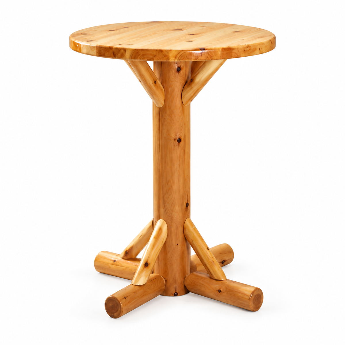 Round Rustic Log Pub Table — Table Only or Set with 2 Stools