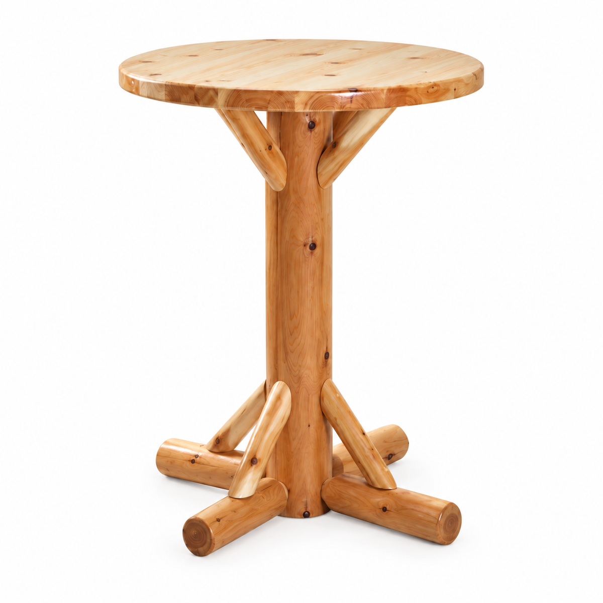 Round Rustic Log Pub Table — Table Only or Set with 2 Stools