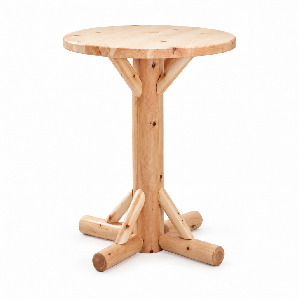 Round Rustic Log Pub Table — Table Only or Set with 2 Stools