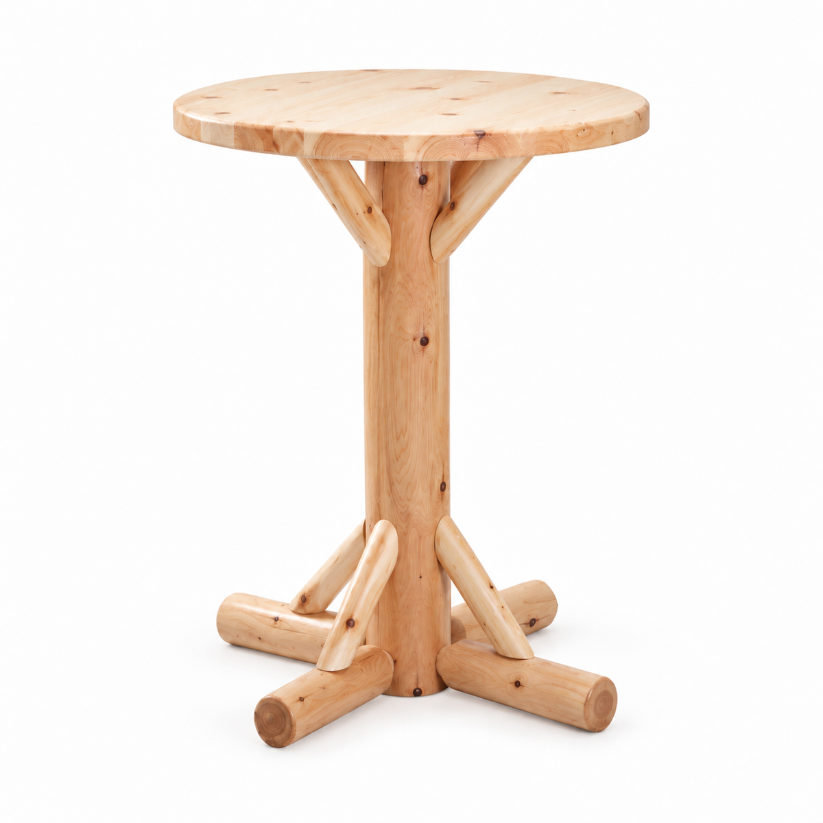 Round Rustic Log Pub Table — Table Only or Set with 2 Stools